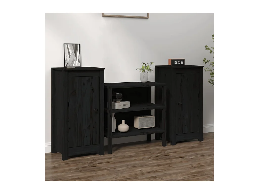 Buffets 2 pcs noir 39x35x80 cm bois massif de pin