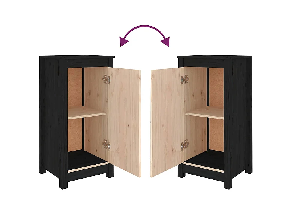 Buffets 2 pcs noir 39x35x80 cm bois massif de pin