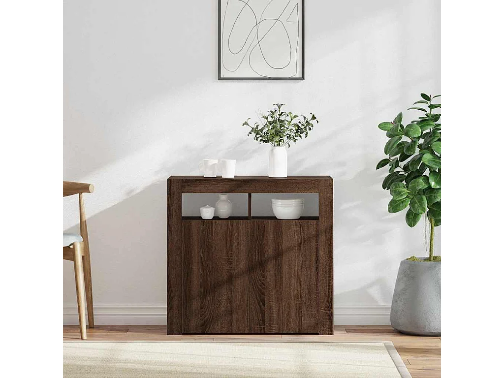 Aparador com luzes LED 80x35x75 cm carvalho castanho