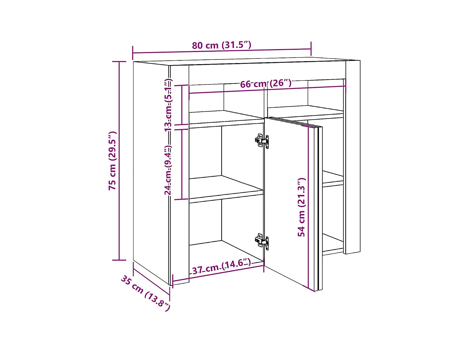 Dressoir met LED-verlichting 80x35x75 cm bruin eiken