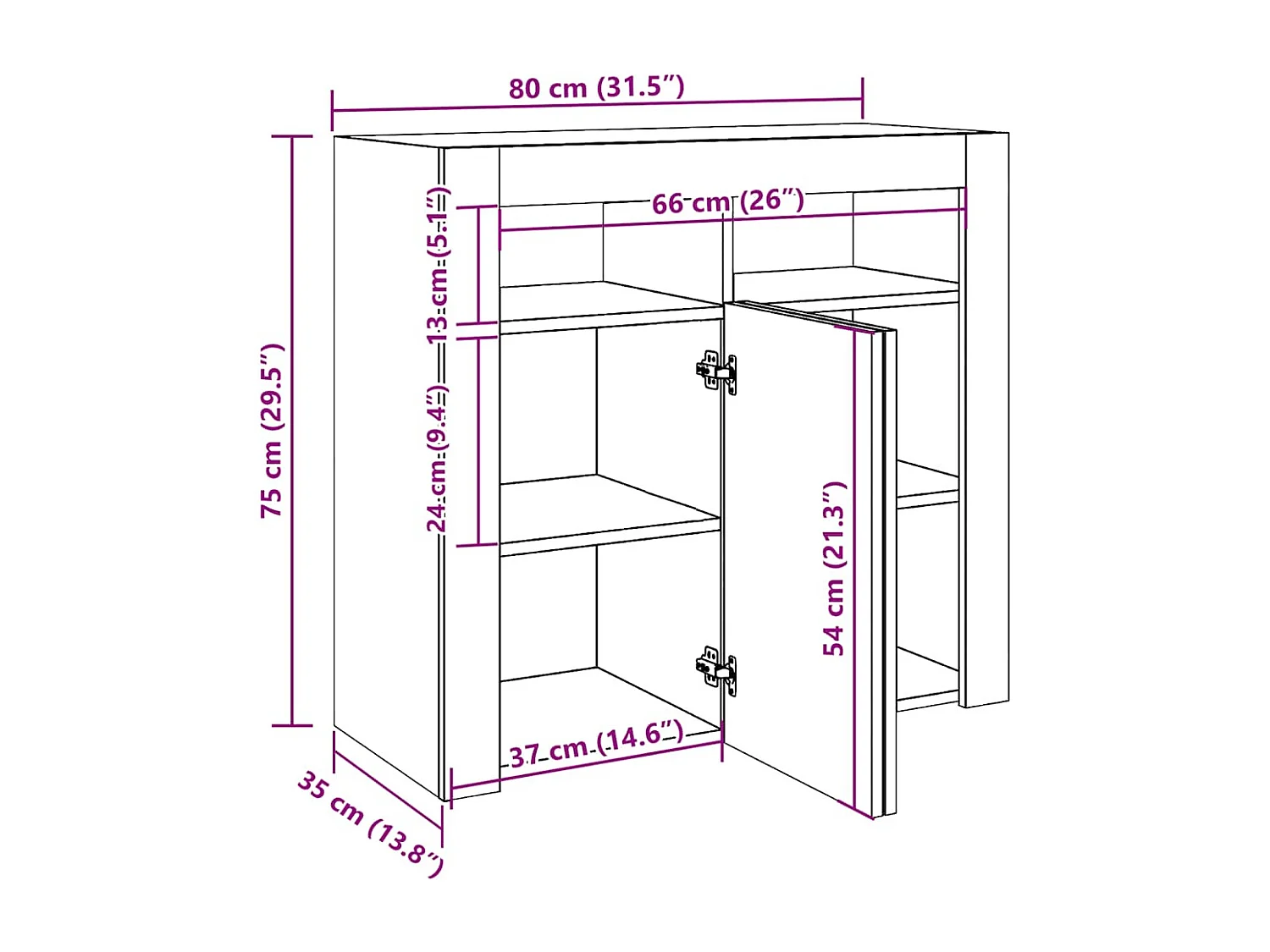 Buffet avec lumières LED chêne marron 80x35x75 cm