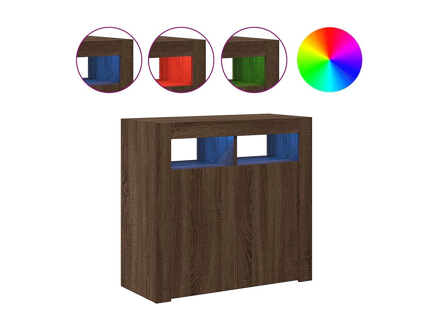 Buffet avec lumières LED chêne marron 80x35x75 cm