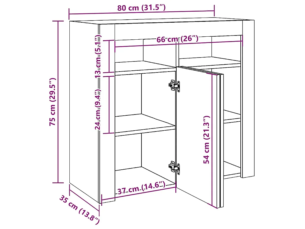 Buffet avec lumières LED chêne marron 80x35x75 cm