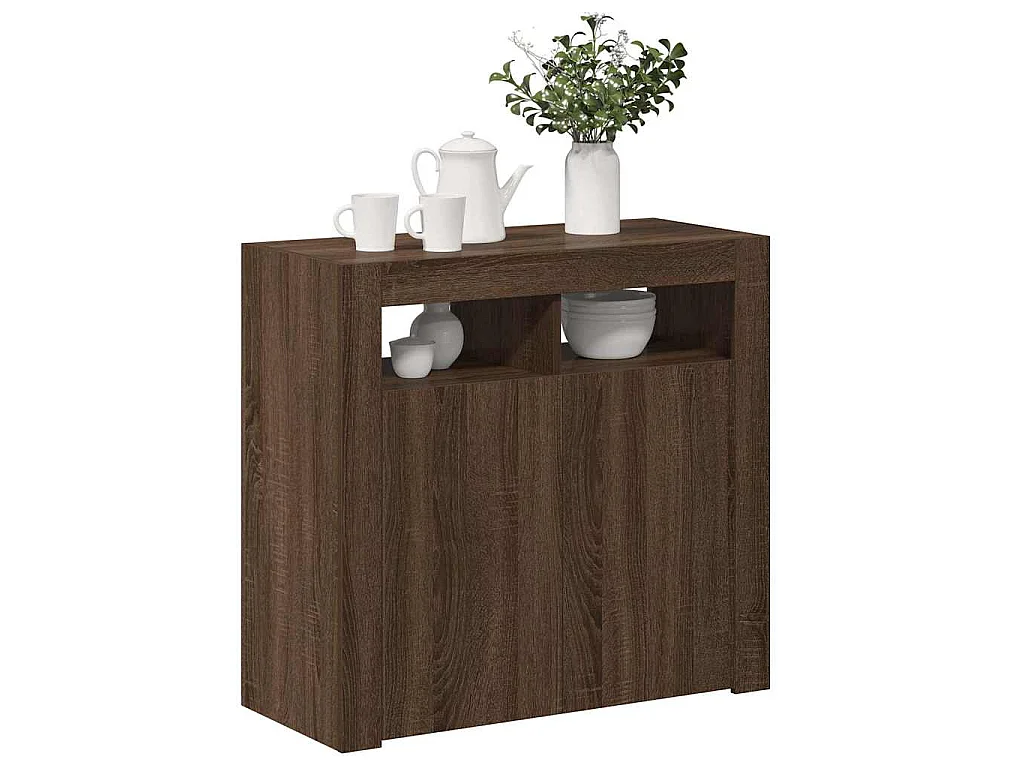 Buffet avec lumières LED chêne marron 80x35x75 cm