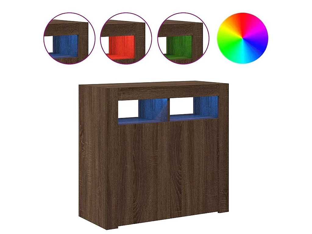Buffet avec lumières LED chêne marron 80x35x75 cm