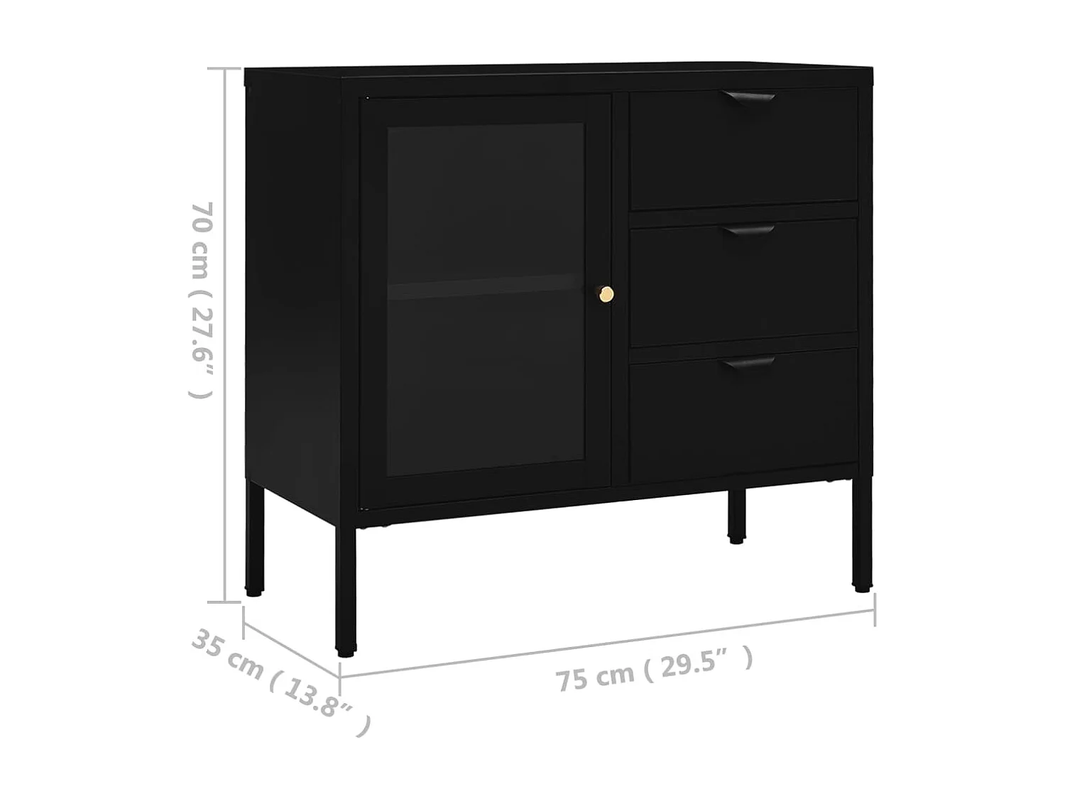 Buffet Noir 75x35x70 cm Acier et verre trempé