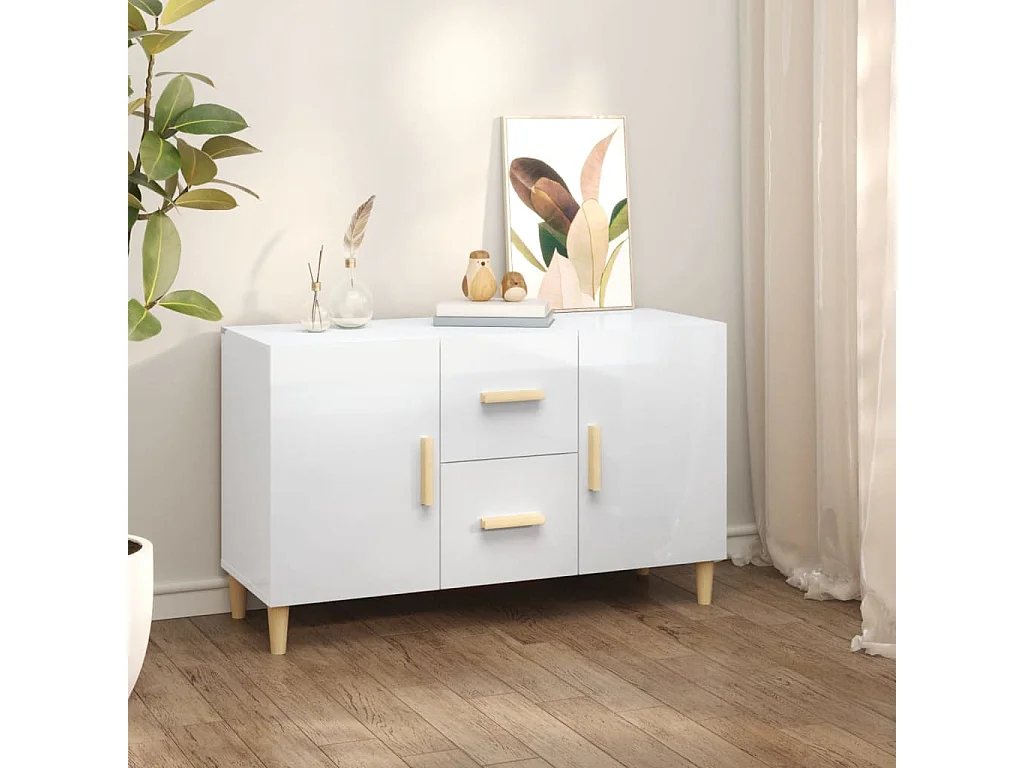 Aparador de madera de ingeniería blanco brillante 100x36x60 cm