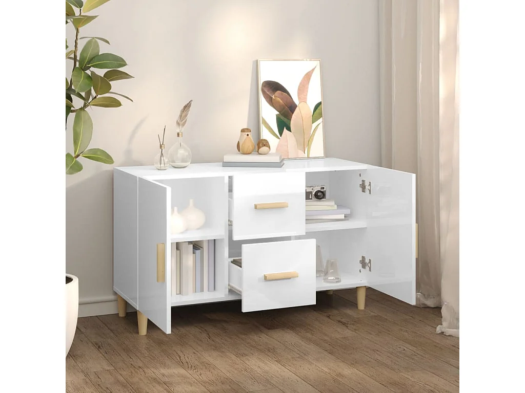 Aparador de madera de ingeniería blanco brillante 100x36x60 cm