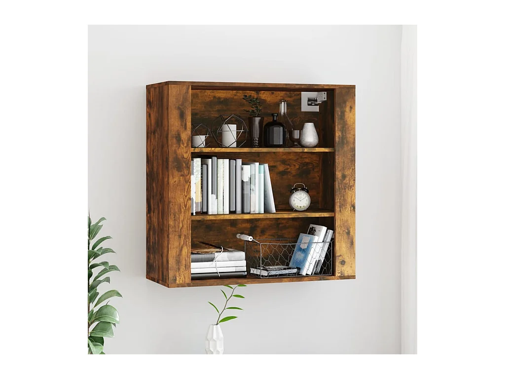 Wandkast 80x33x80 cm bewerkt hout gerookt eikenkleurig