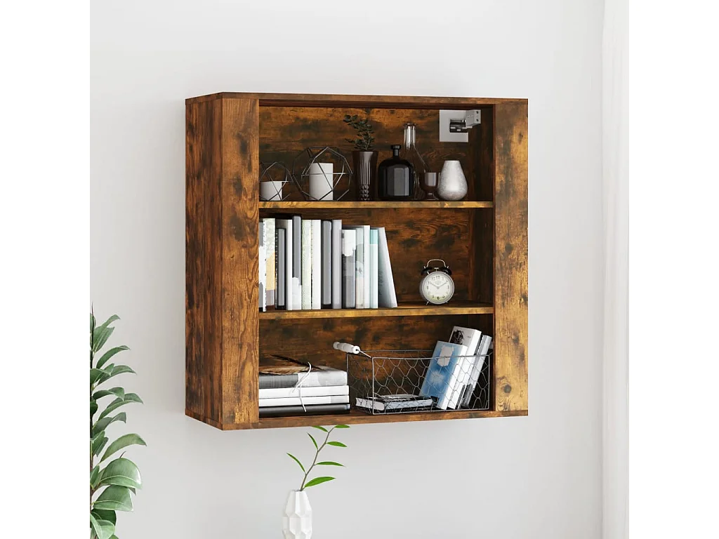 Wandkast 80x33x80 cm bewerkt hout gerookt eikenkleurig