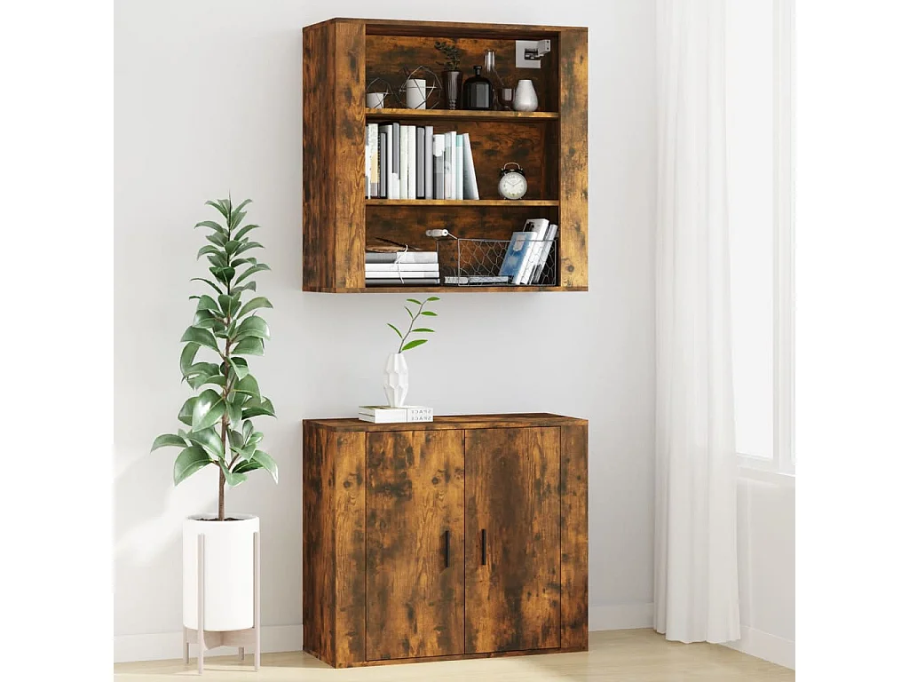 Wandkast 80x33x80 cm bewerkt hout gerookt eikenkleurig