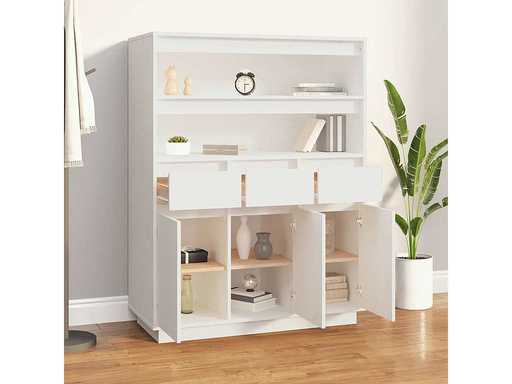 Buffet haut Blanc 89x40x116,5 cm Bois massif de pin