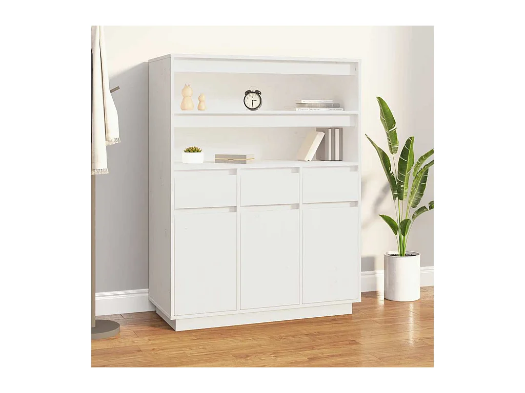 Aparador alto 89x40x116,5 cm madeira de pinho maciça branco