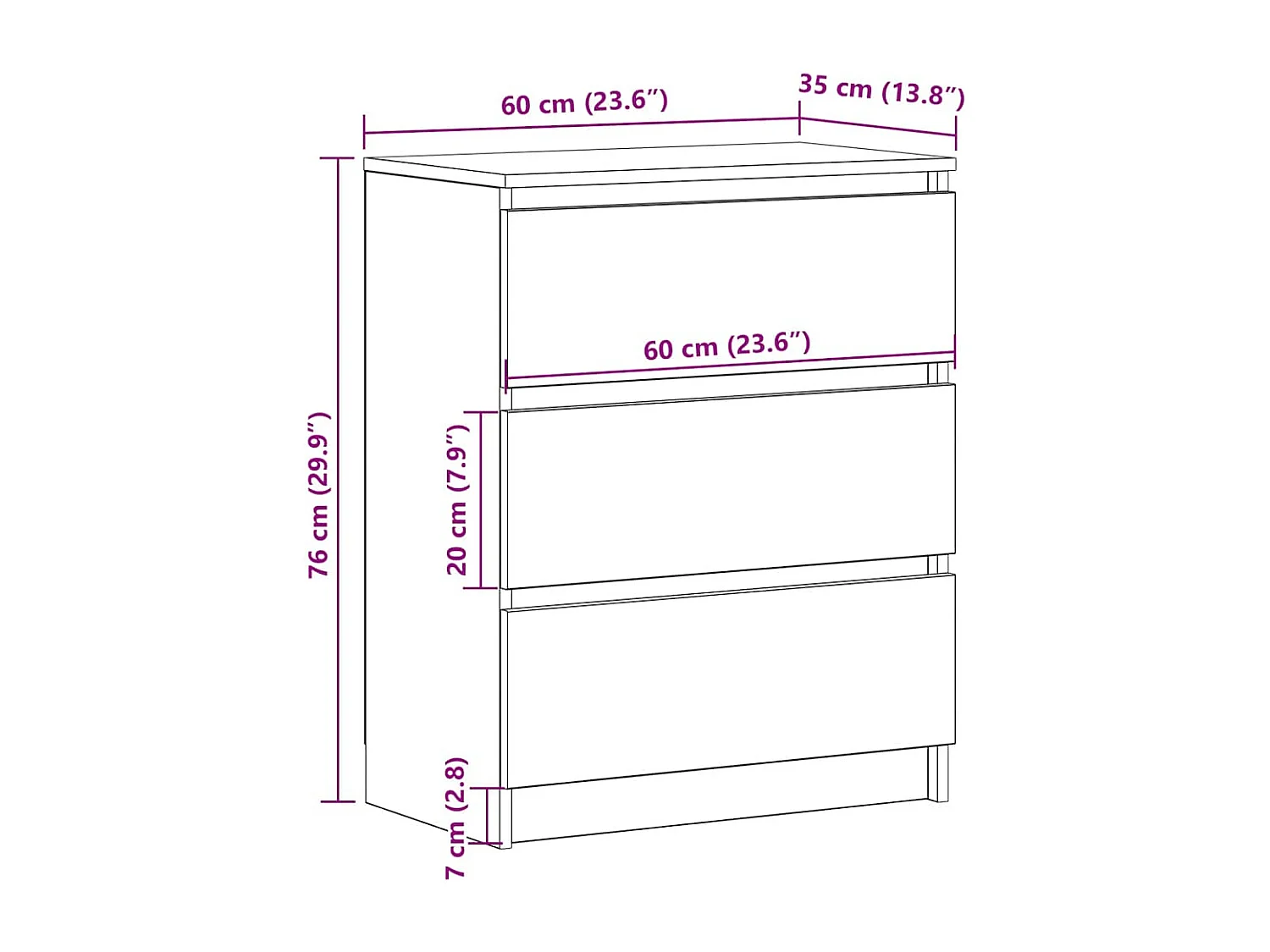 Aparador 60x35x76 cm derivados de madeira preto