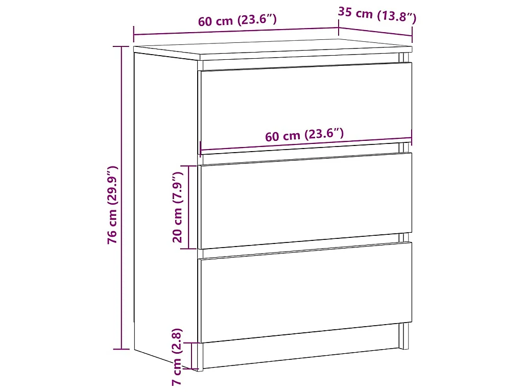 Buffet Noir 60x35x76 cm Bois d'ingénierie