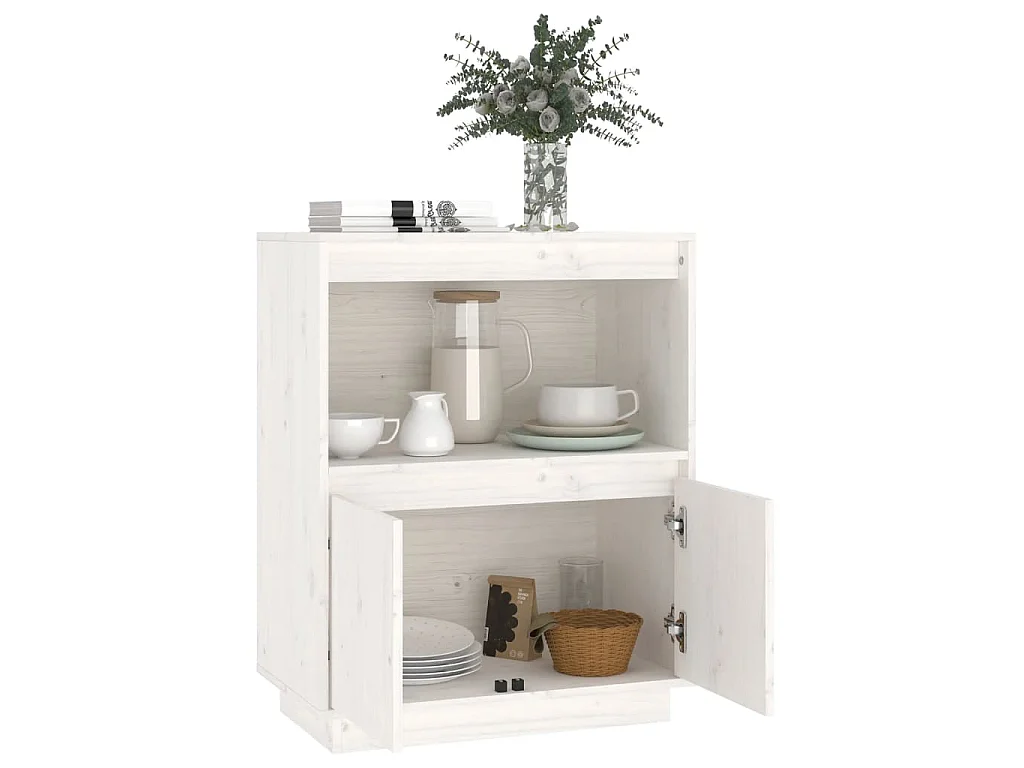 Buffet Blanc 60x34x75 cm Bois massif de pin