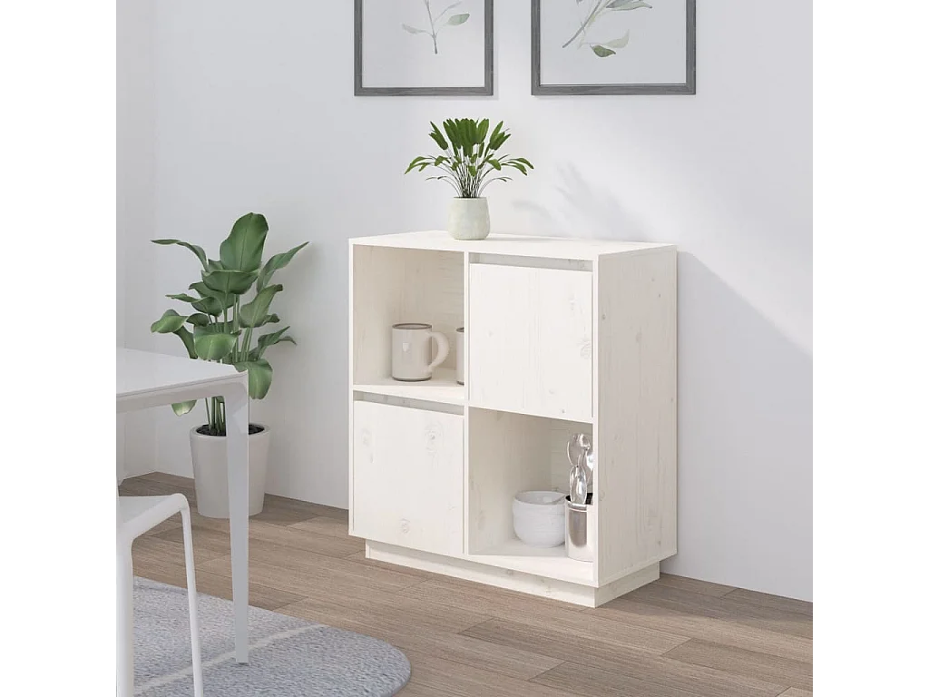 Dressoir 74x35x80 cm massief grenenhout wit