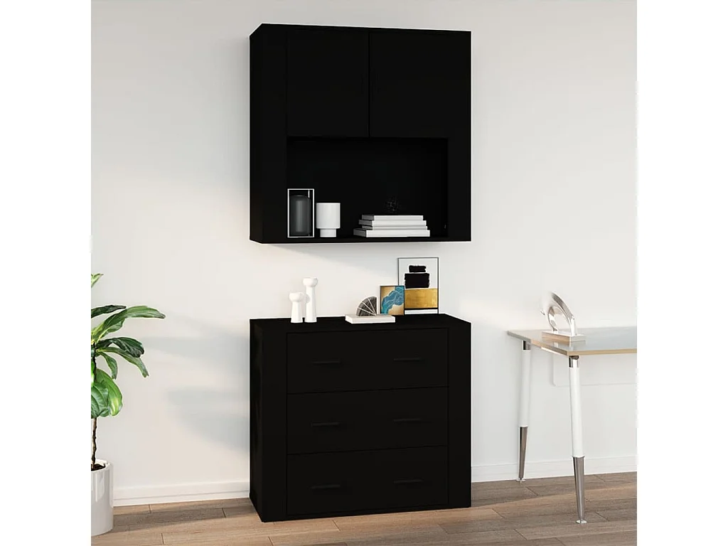 Wandkast 80x33x80 cm bewerkt hout zwart