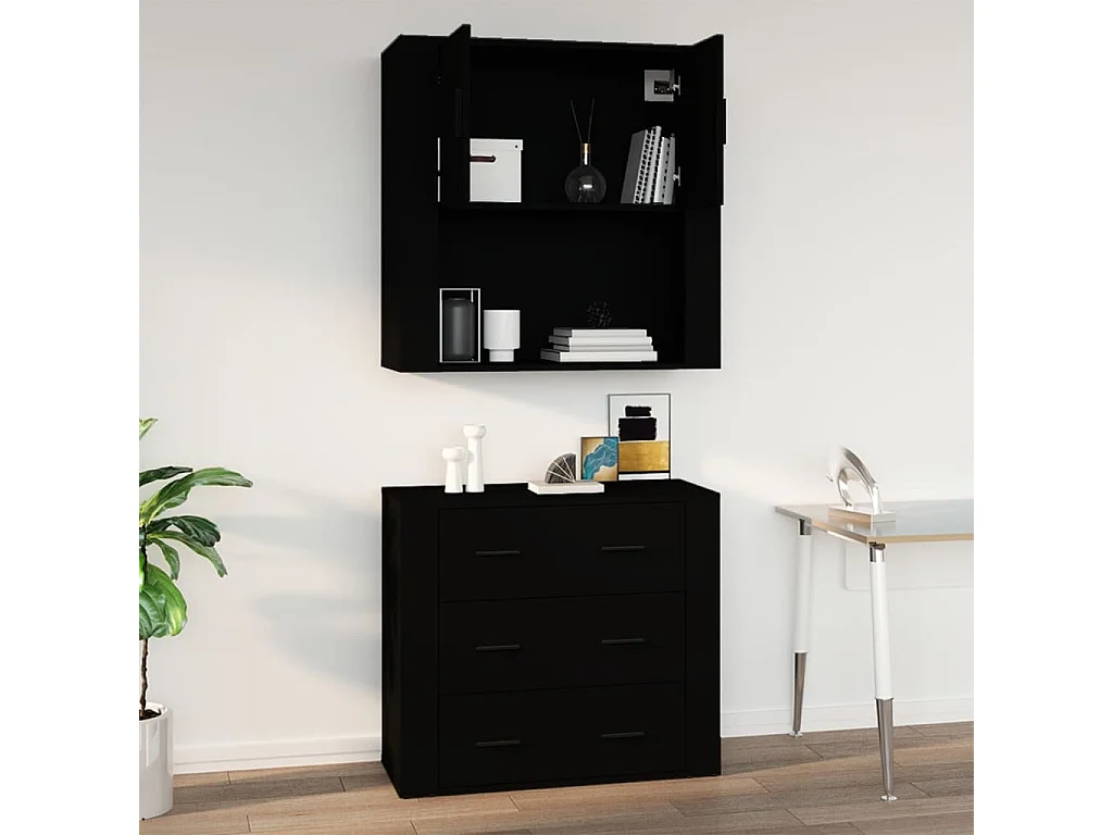 Wandkast 80x33x80 cm bewerkt hout zwart