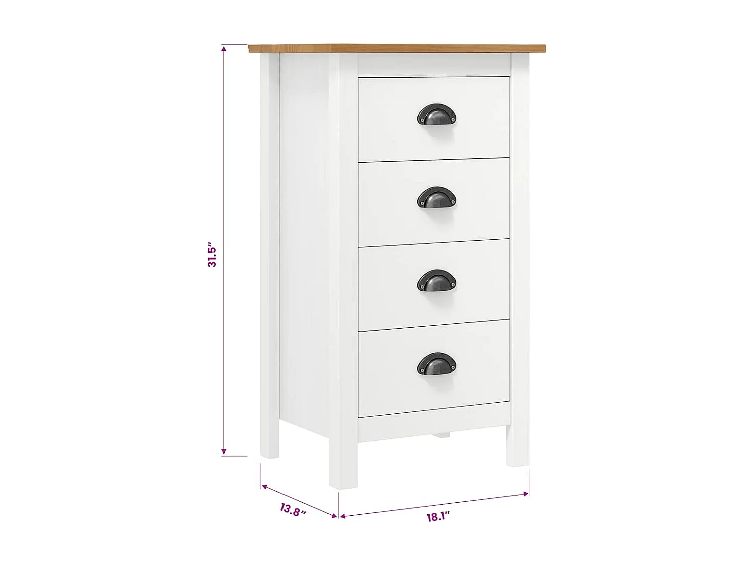 Buffet Hill Blanc 46x35x80 cm Bois de pin solide