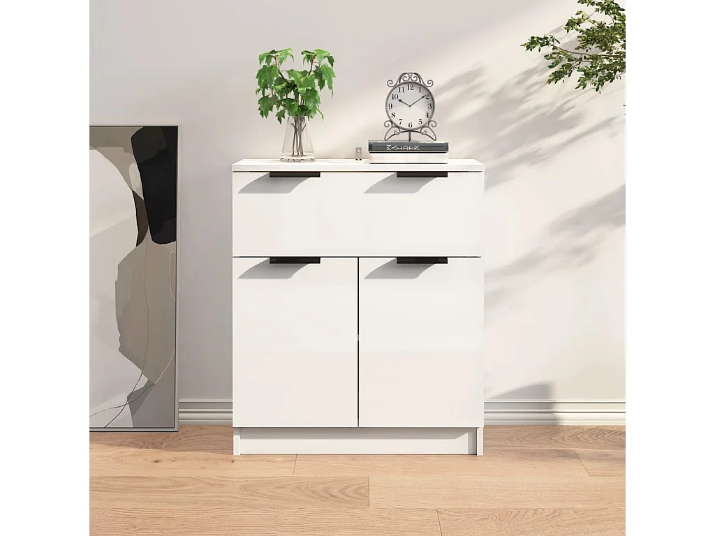 Buffet Blanc brillant 60x30x70 cm Bois d'ingénierie