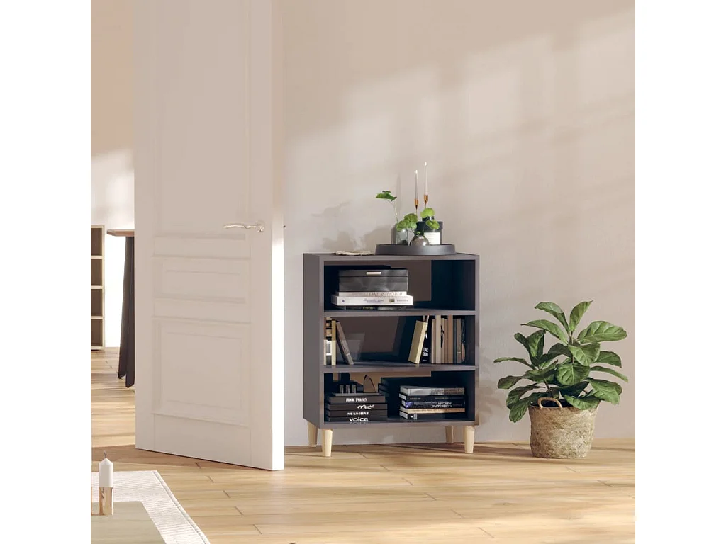 Buffet gris brillant 57x35x70 cm bois d'ingénierie