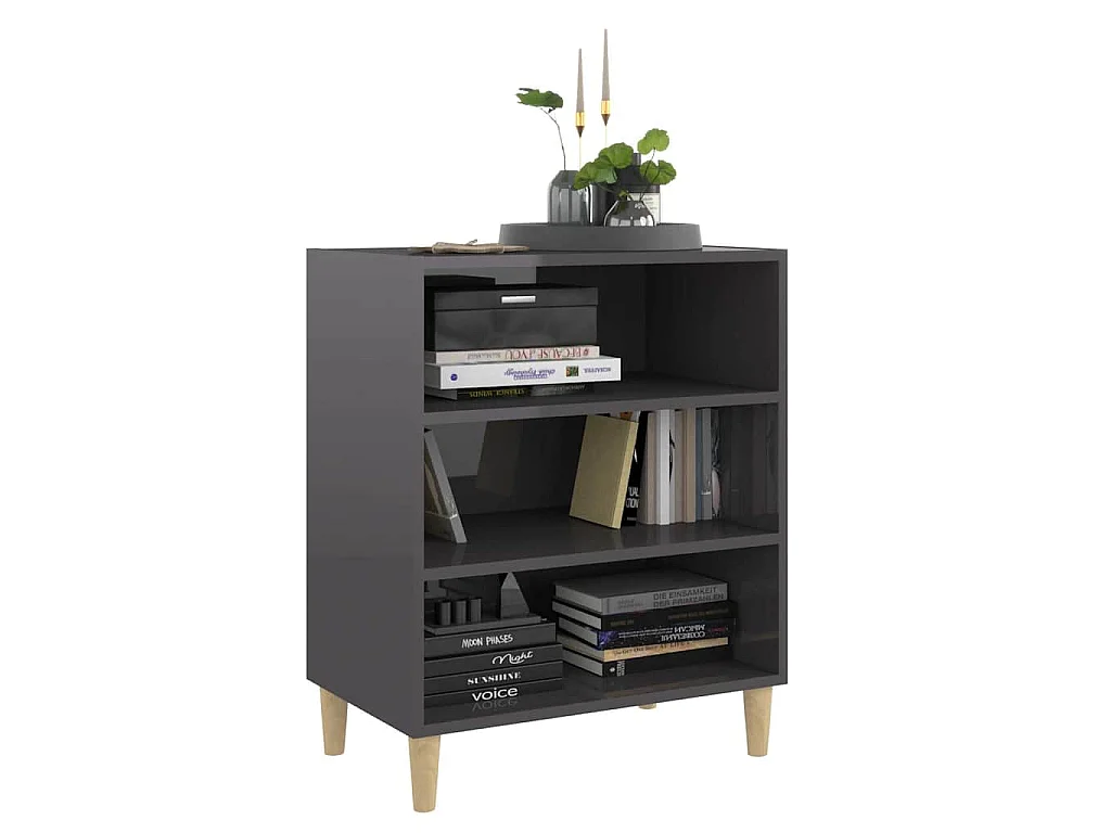 Buffet gris brillant 57x35x70 cm bois d'ingénierie