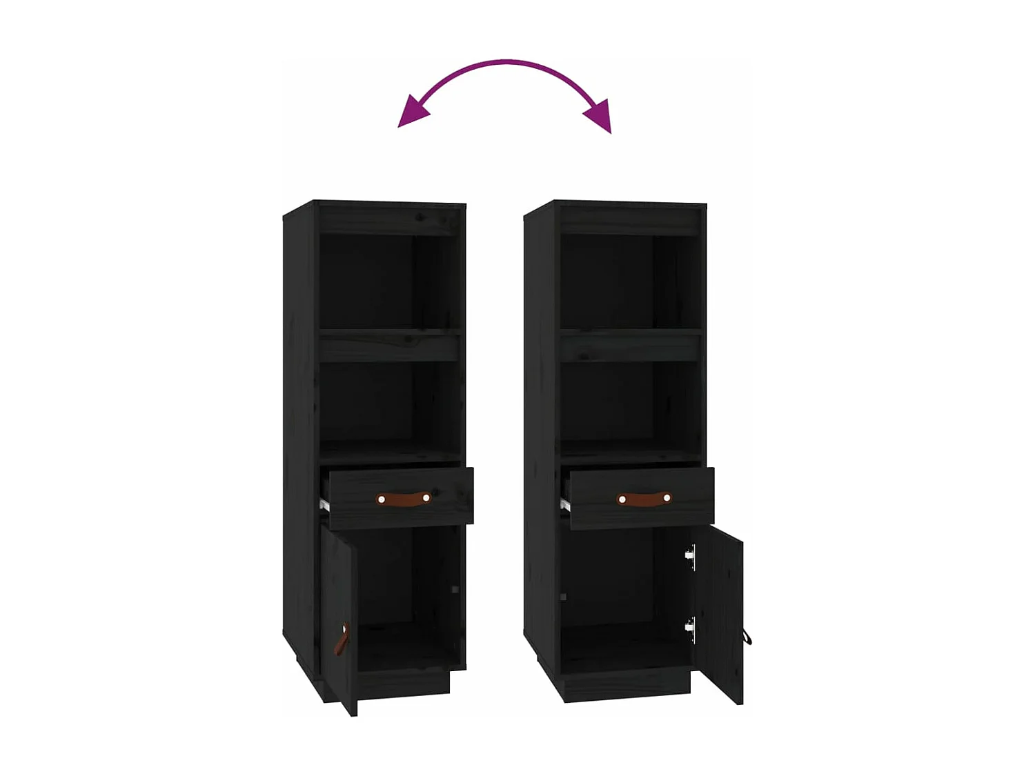 Buffet haut Noir 34x40x108,5 cm Bois massif de pin