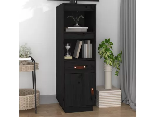 Kauf Unique Highboard Schwarz 34x40x108,5 cm Massivholz Kiefer