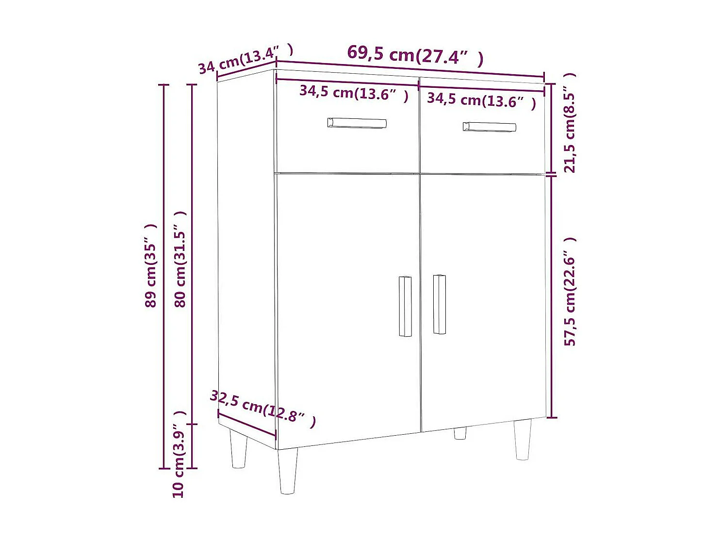 Sideboard Räuchereiche 69,5x34x89 cm Holzwerkstoff