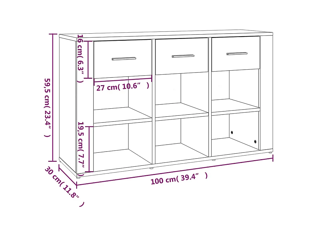 Credenza Grigio Sonoma 100x30x59,5 cm in Legno Multistrato