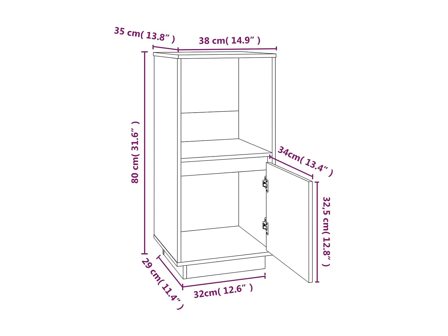Dressoir 38x35x80 cm massief grenenhout wit