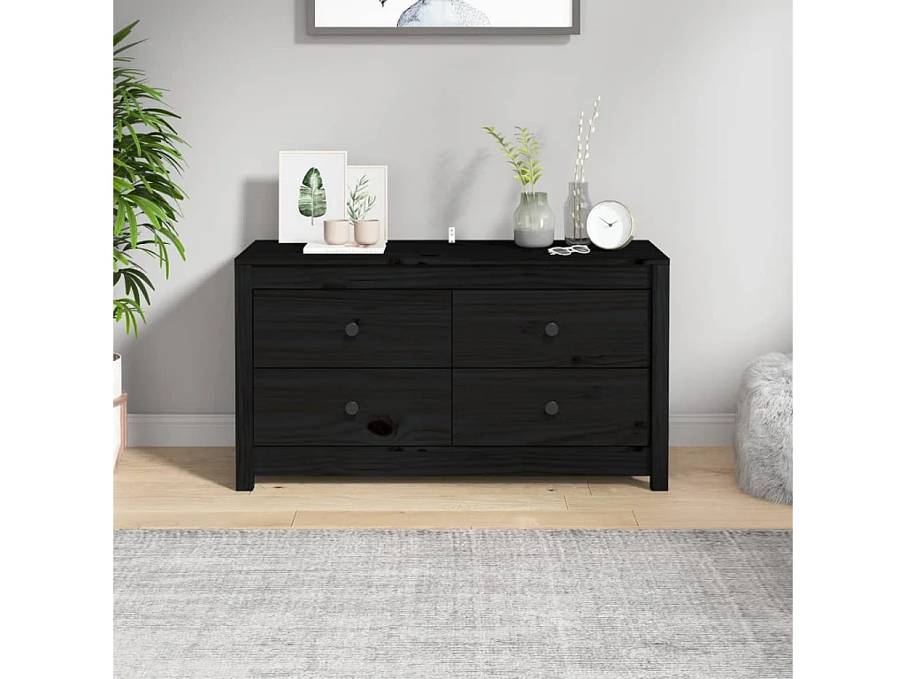 Armoire latérale Noir 100x40x54 cm Bois de pin massif