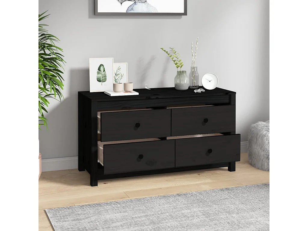 Armoire latérale Noir 100x40x54 cm Bois de pin massif