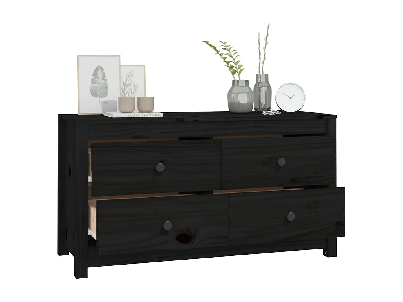 Armoire latérale Noir 100x40x54 cm Bois de pin massif