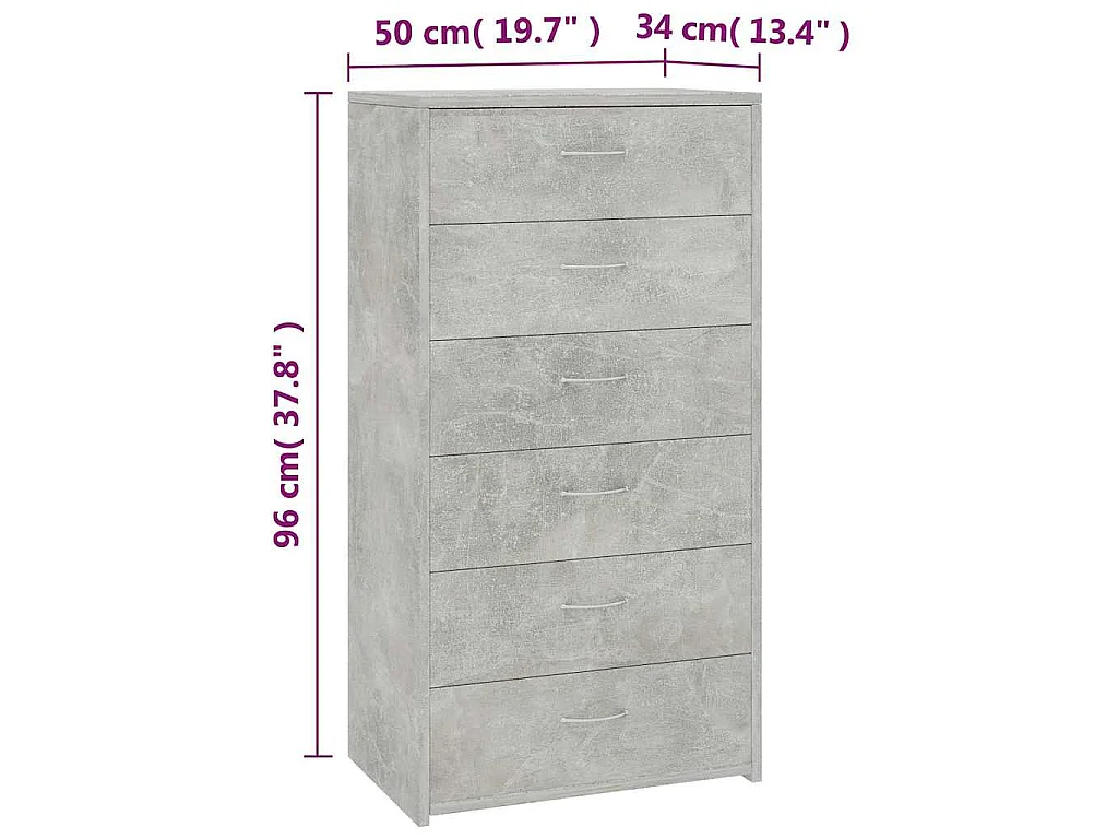 Sideboard mit 6 Schubladen Betongrau 50x34x96 cm Holzwerkstoff
