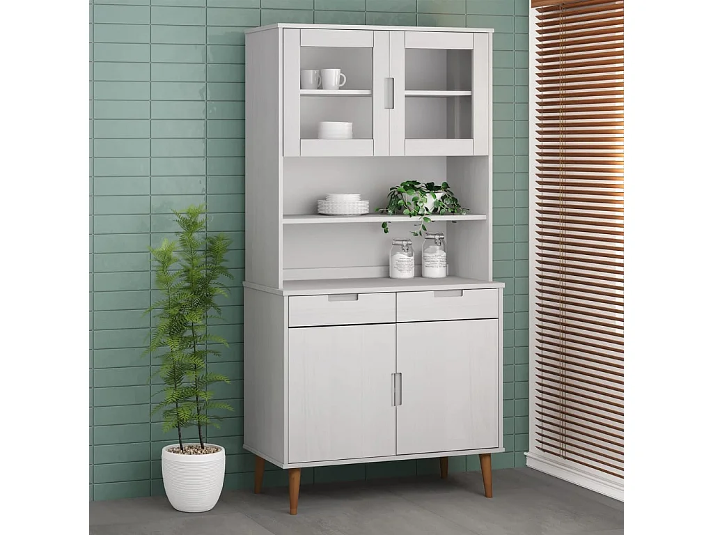 Piano Credenza MOLDE Bianco 90x35x100 cm Legno Massello di Pino