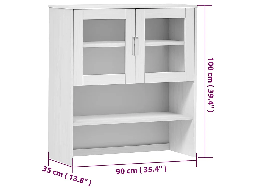 Piano Credenza MOLDE Bianco 90x35x100 cm Legno Massello di Pino