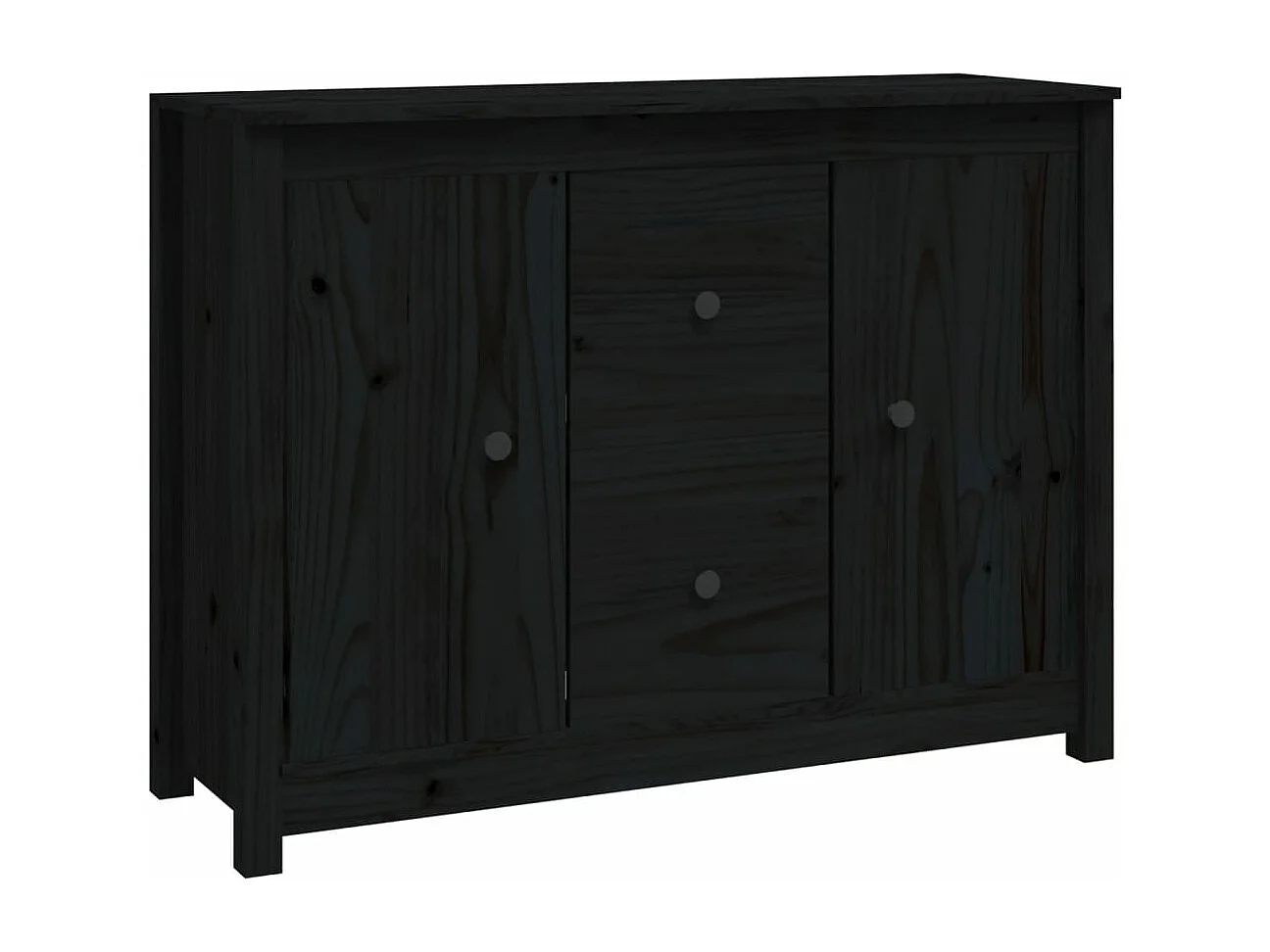 Credenza Nera 100x35x74 cm in Legno Massello di Pino