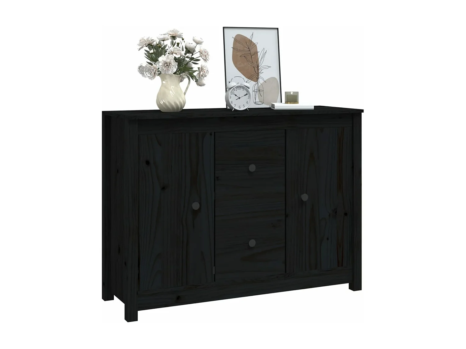 Credenza Nera 100x35x74 cm in Legno Massello di Pino