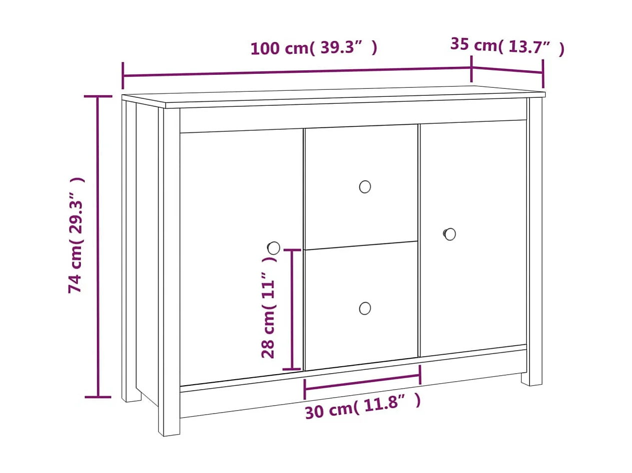 Credenza Nera 100x35x74 cm in Legno Massello di Pino