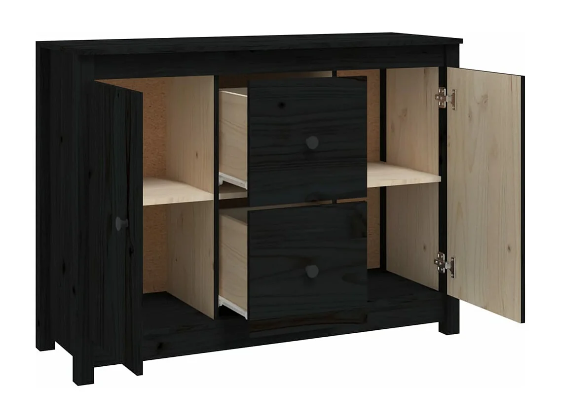Buffet Noir 100x35x74 cm Bois massif de pin