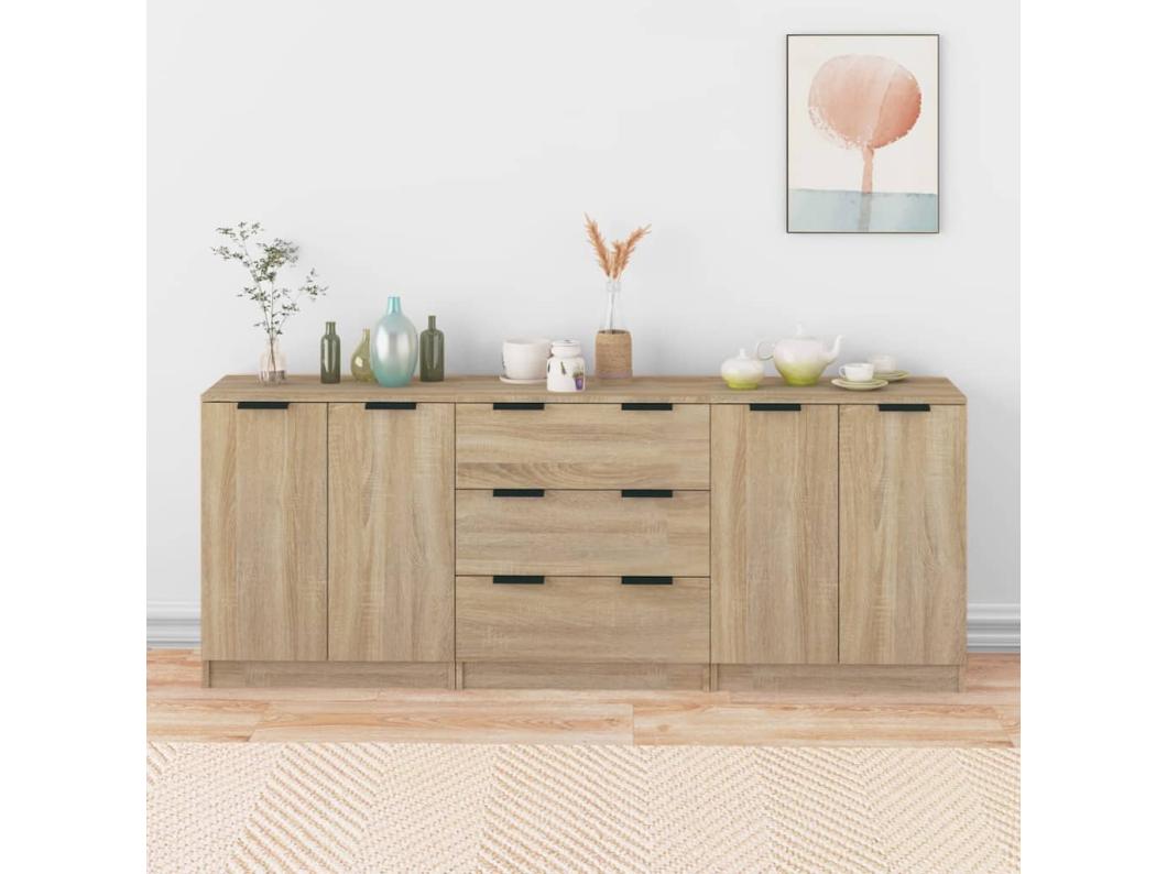 Credenze 3 pz Rovere Sonoma in Legno Multistrato