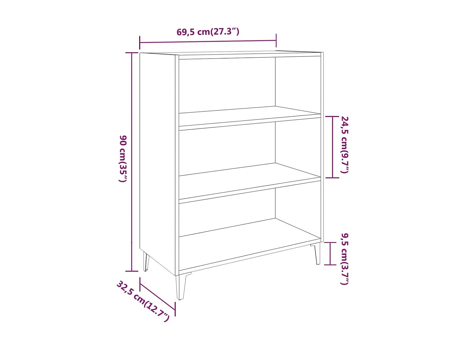 Dressoir 69,5x32,5x90 cm bewerkt hout grijs sonoma eikenkleurig