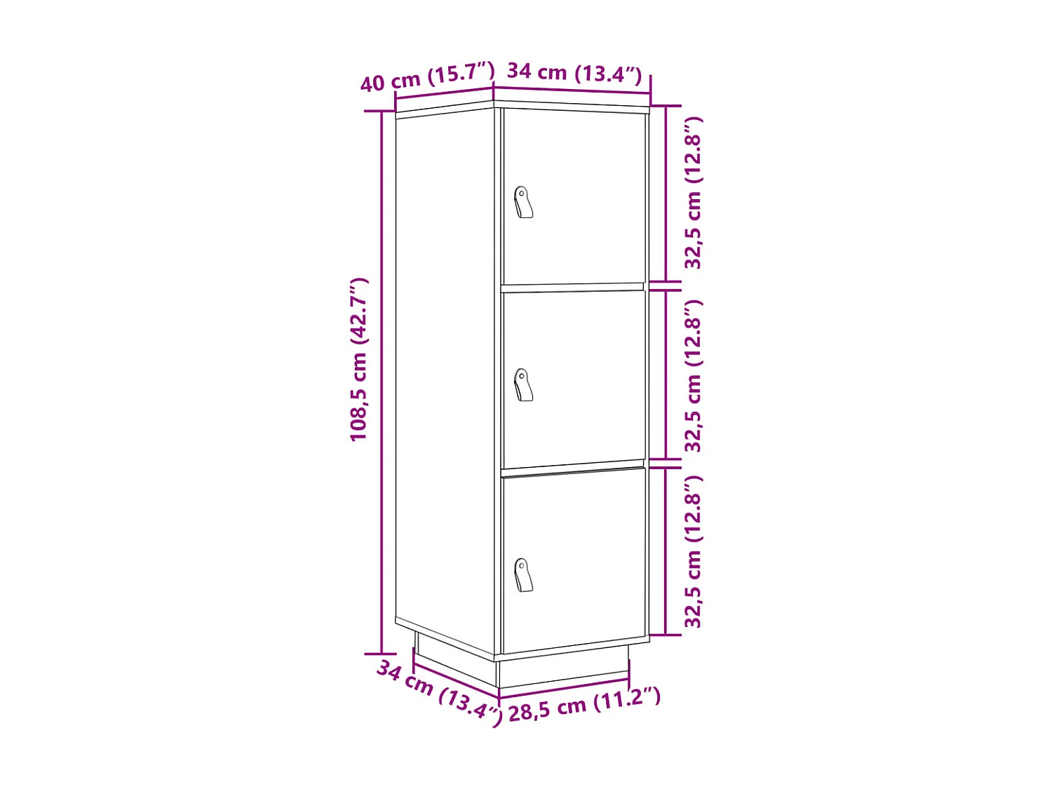Buffet haut Marron miel 34x40x108,5 cm Bois massif de pin