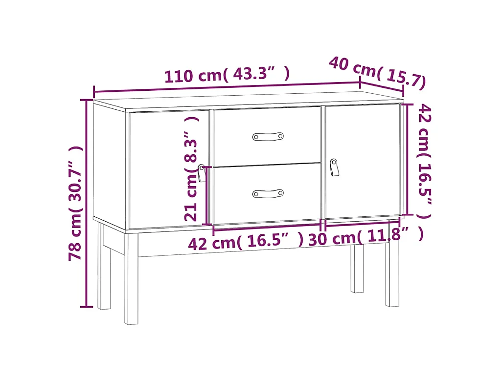 Buffet Marron miel 110x40x78 cm Bois massif de pin