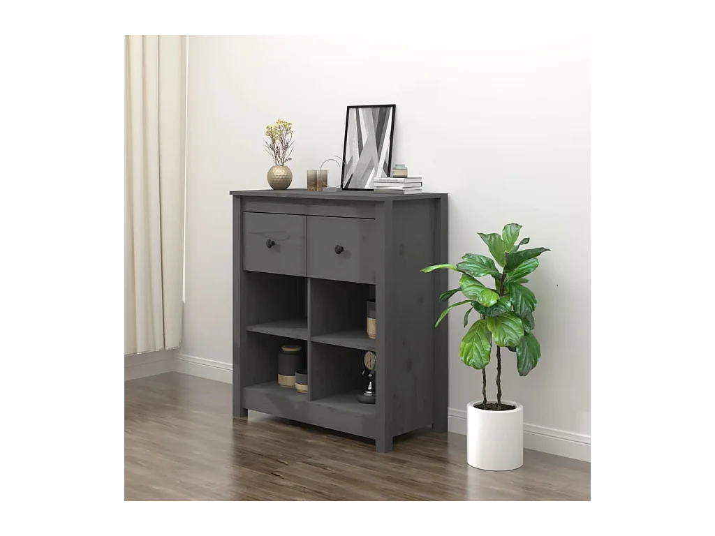 Buffet Gris 70x35x80 cm Bois massif de pin
