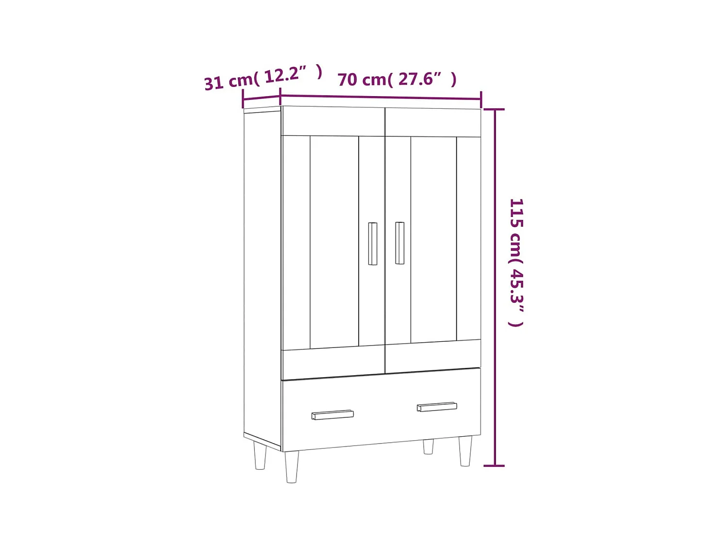 Buffet haut noir 70x31x115 cm bois d'ingénierie