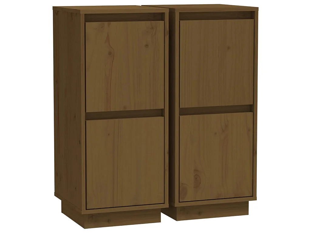 Aparador 2 uds madera maciza de pino marrón miel 31,5x34x75 cm
