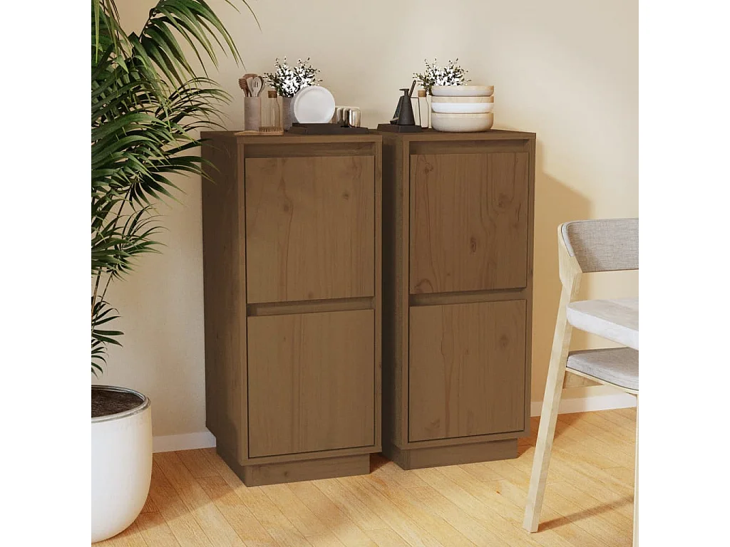 Aparador 2 uds madera maciza de pino marrón miel 31,5x34x75 cm